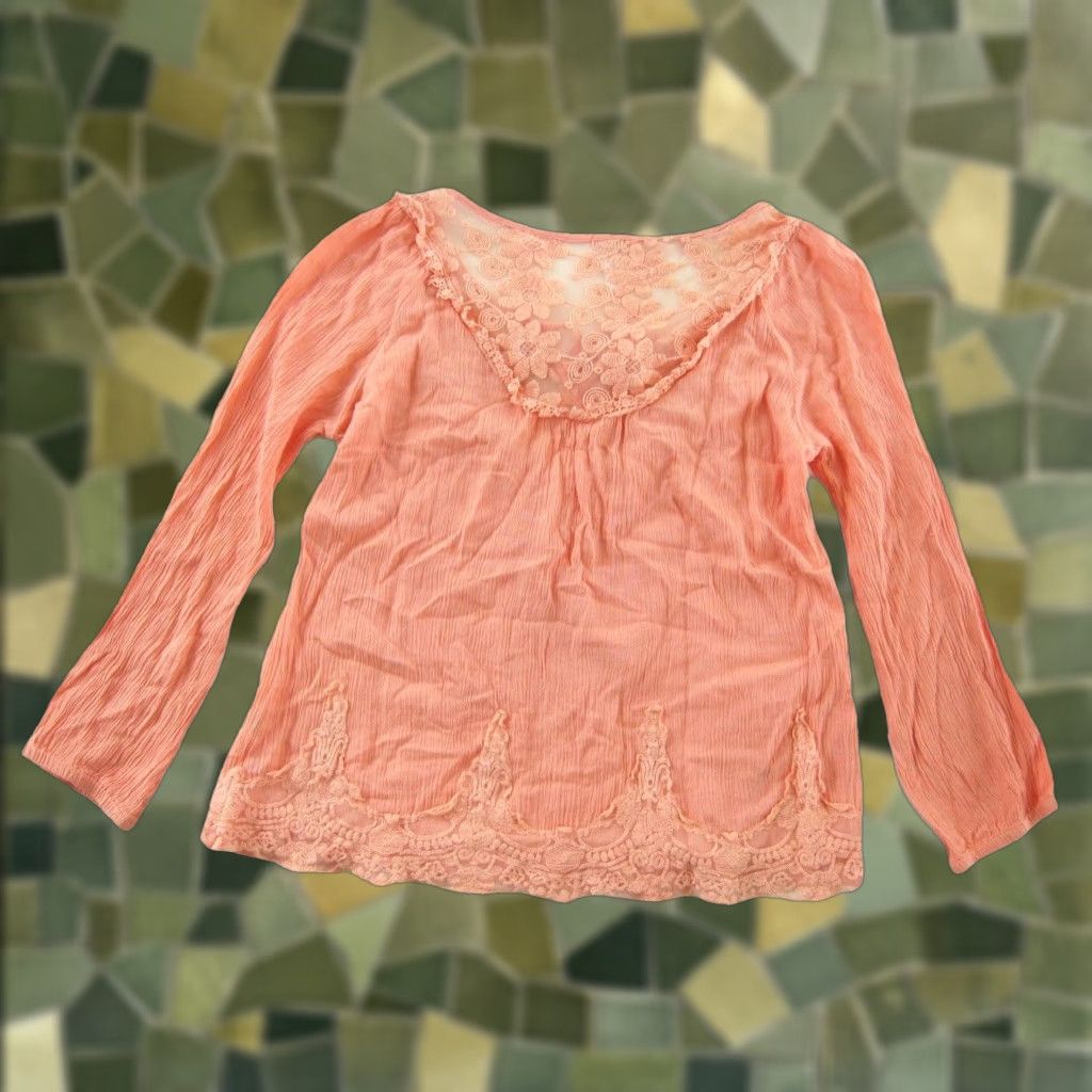 Vintage LAPIS Peach Embroidered 100% Rayon Long Sleeve Tunic Blouse M Women Shirt Bohemian 90s Flower Potent Peach chosen with Embroidered details Size M / US 6-8 / IT 42-44 - 1 Thumbnail