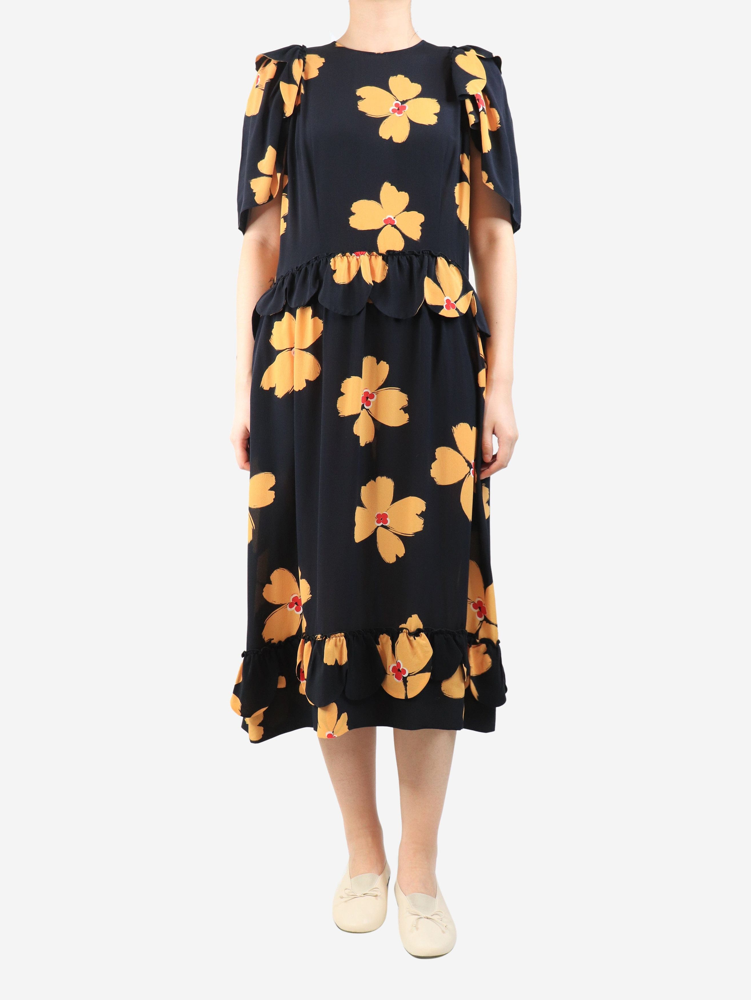 Other Black silk floral dress - UK 14 Size L / US 10 / IT 46 - 1 Thumbnail
