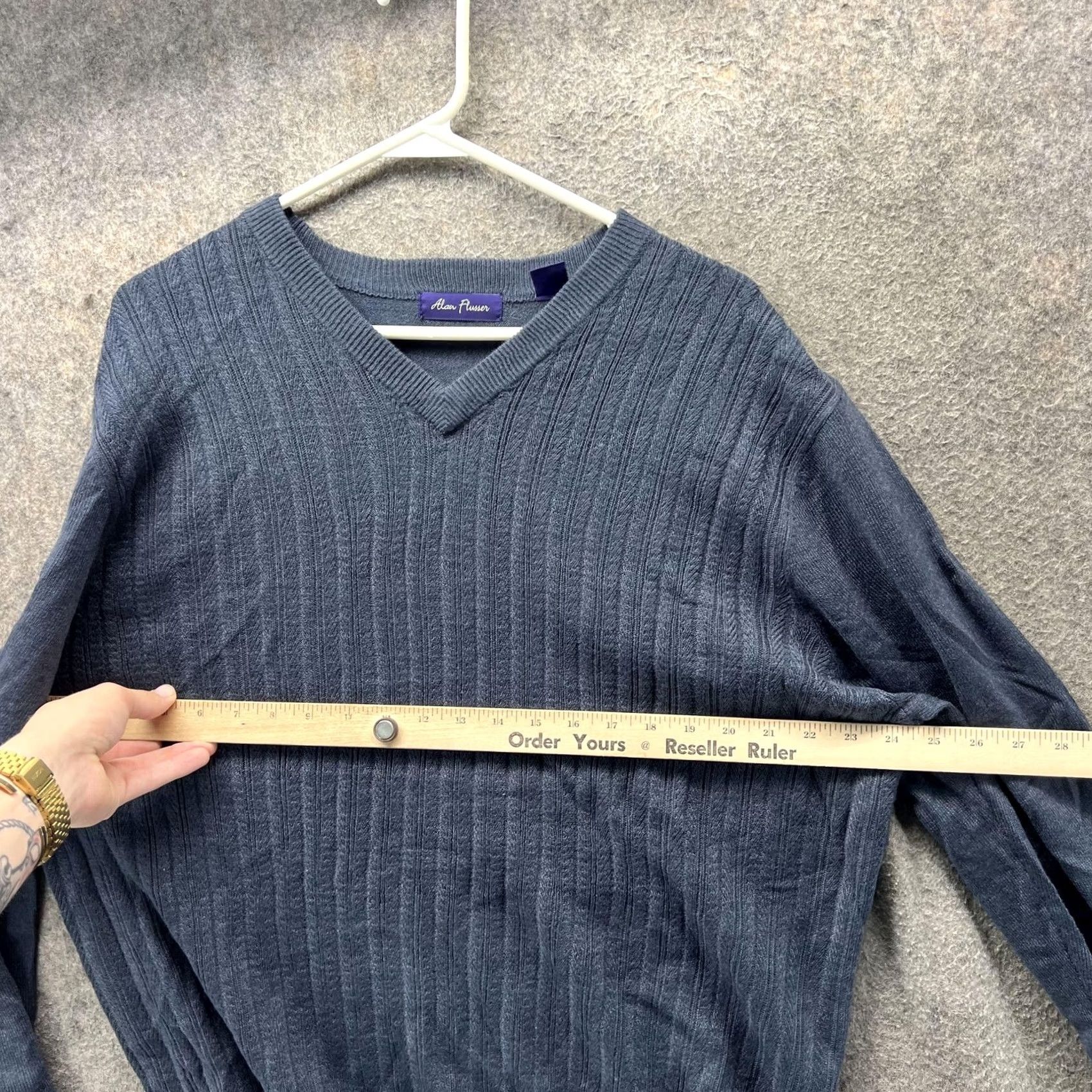 Vintage Alan Flusser Sweater Mens XL Gray V-Neck Cable-Knit Long Sleeve Pullover Size US XL / EU 56 / 4 - 4 Thumbnail