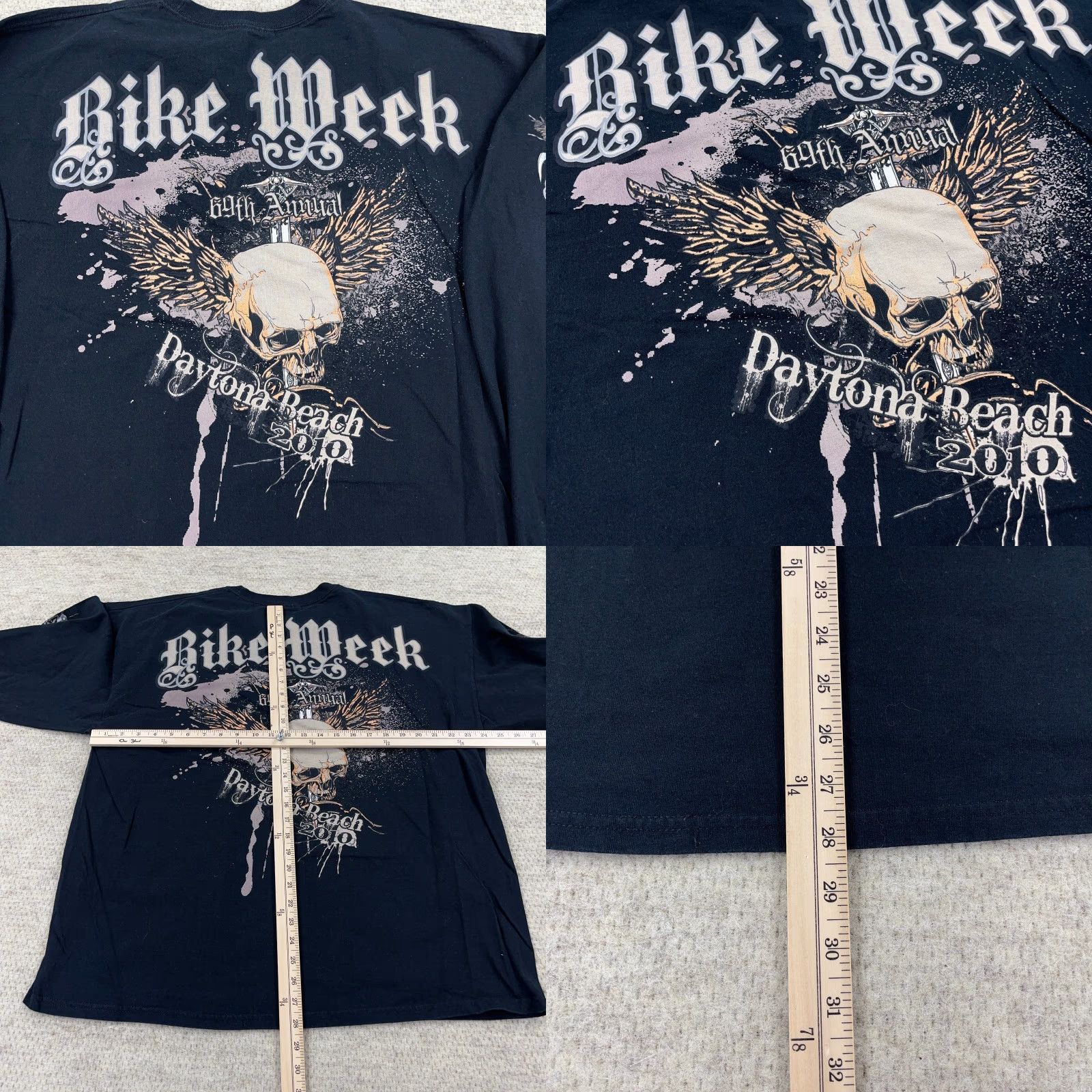Gildan VINTAGE Y2K Bike Week Shirt Men 2XL Black Long Sleeve Hit Winged Skull Goth Gildan Graphic Print Crew Neck Size US XXL / EU 58 / 5 - 8 Thumbnail