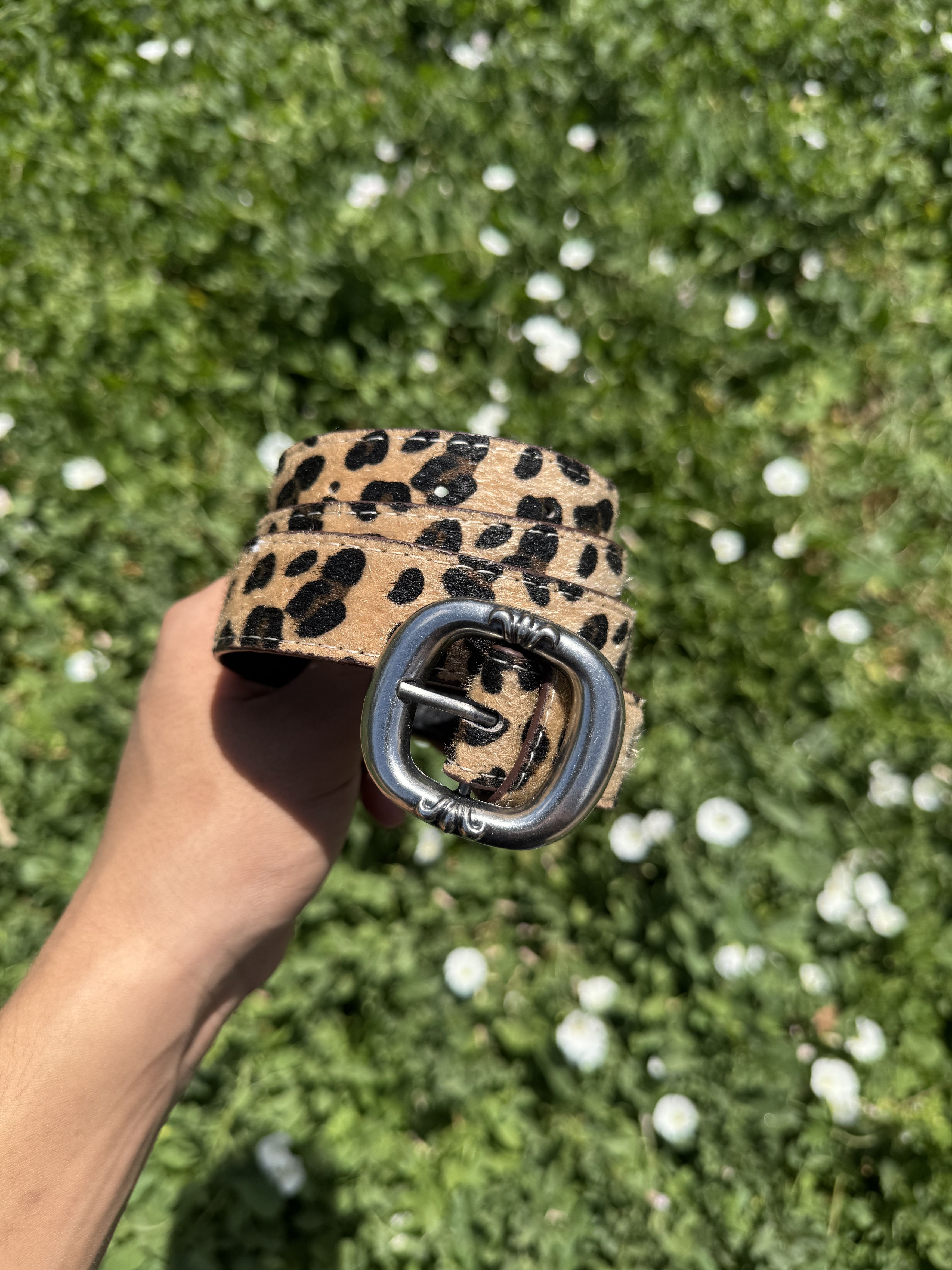 Leopard Print Oval Buckle Belt Y2K Western Animal Print Belt