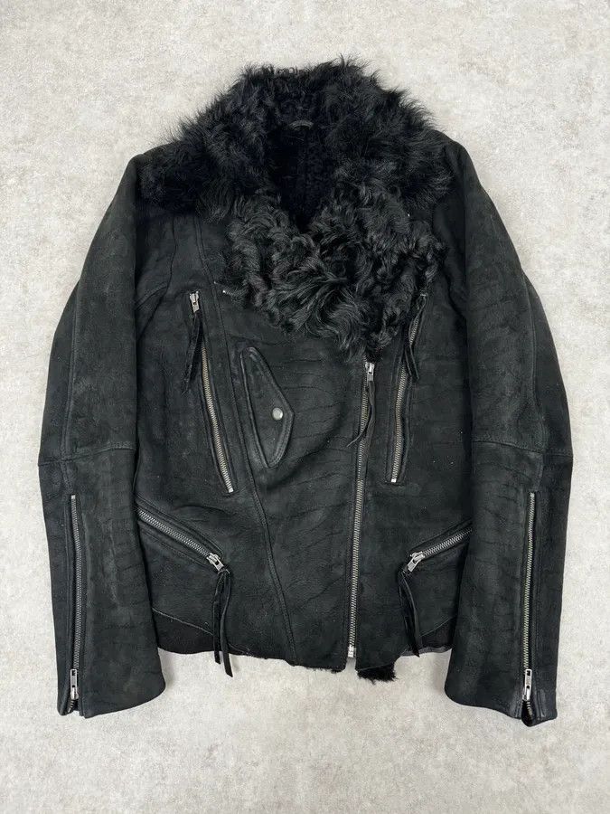 Diesel Sample Black Gold Astro Biker Shearling Asymmtrical Jacket