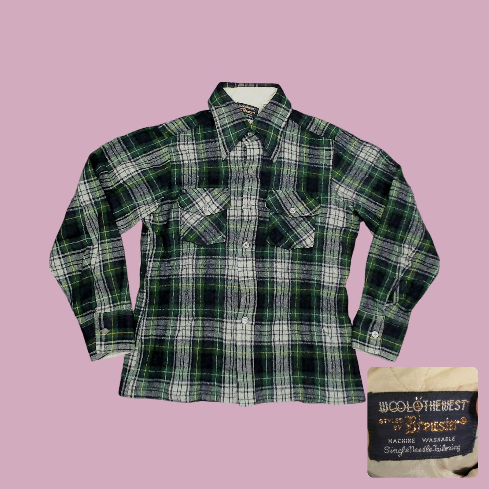 Vintage Brewster Wool O' The West 1970s Single Needle Plaid Shacket Size S / US 4 / IT 40 - 1 Thumbnail