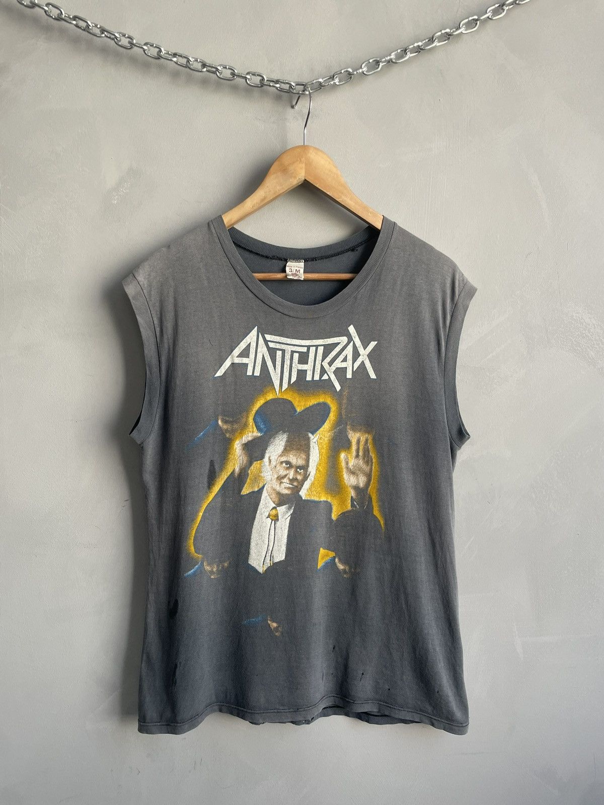 90s faded washed tank top Anthrax t shirt among the living