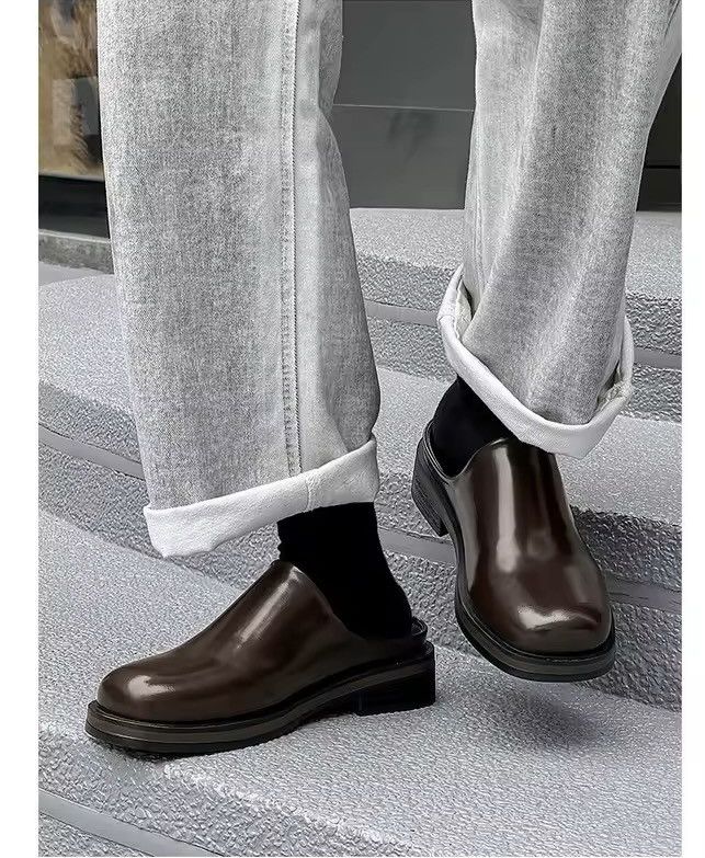 Genuine Leather Real Leather Casual Brown Outdoor Square Slippers Boots Size US 11 / EU 44 - 6 Thumbnail