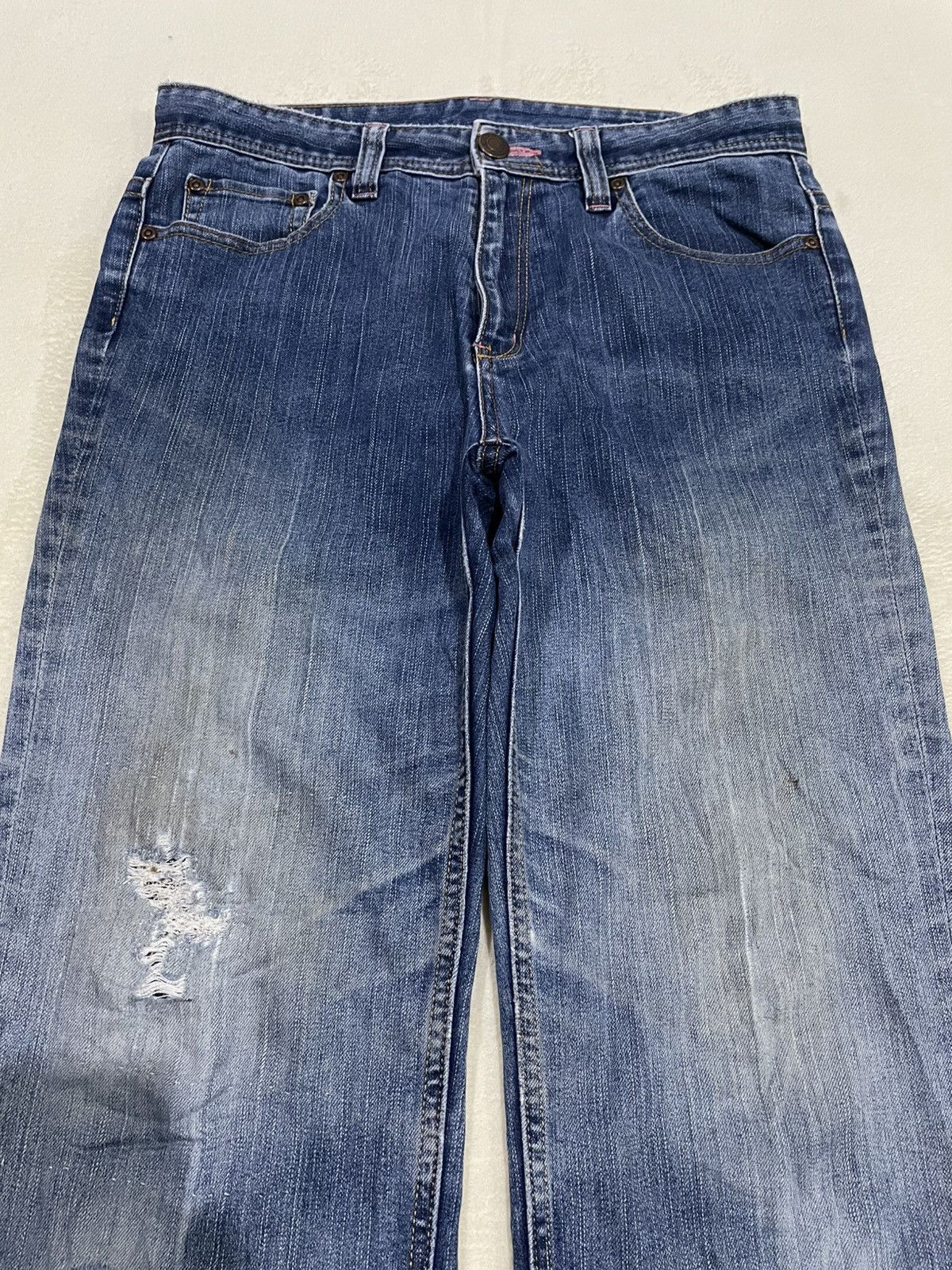 Japanese Brand Vintage Boot Cut Distress Ripped Faded Denim Jeans Size US 31 - 2 Thumbnail