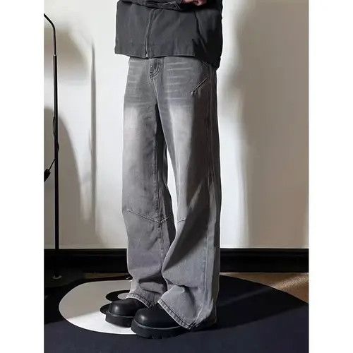 VIBE Grey washed distressed vintage straight jeans Size US 32 / EU 48 - 6 Thumbnail