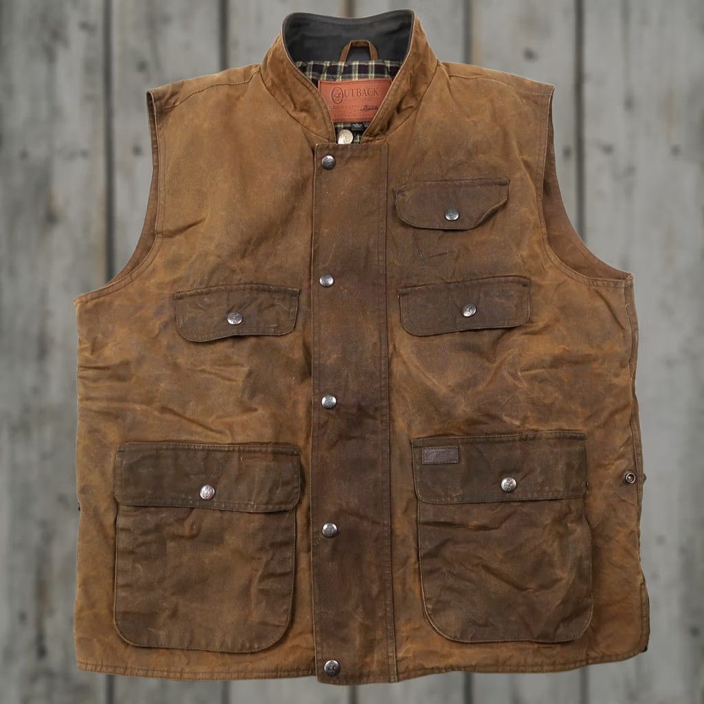 Vintage Outback Trading Company Vest Jacket Mens L Brown Waxed Flannel Lined Outdoors Size US L / EU 52-54 / 3 - 1 Thumbnail