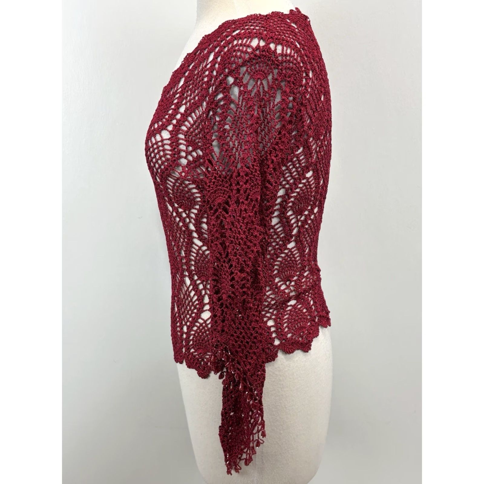 Vintage VINTAGE The Limited Handknit Sweater Women’s M Red Beaded Trim 1990s Whimsigoth Fairy Mens? Size M / US 6-8 / IT 42-44 - 2 Thumbnail