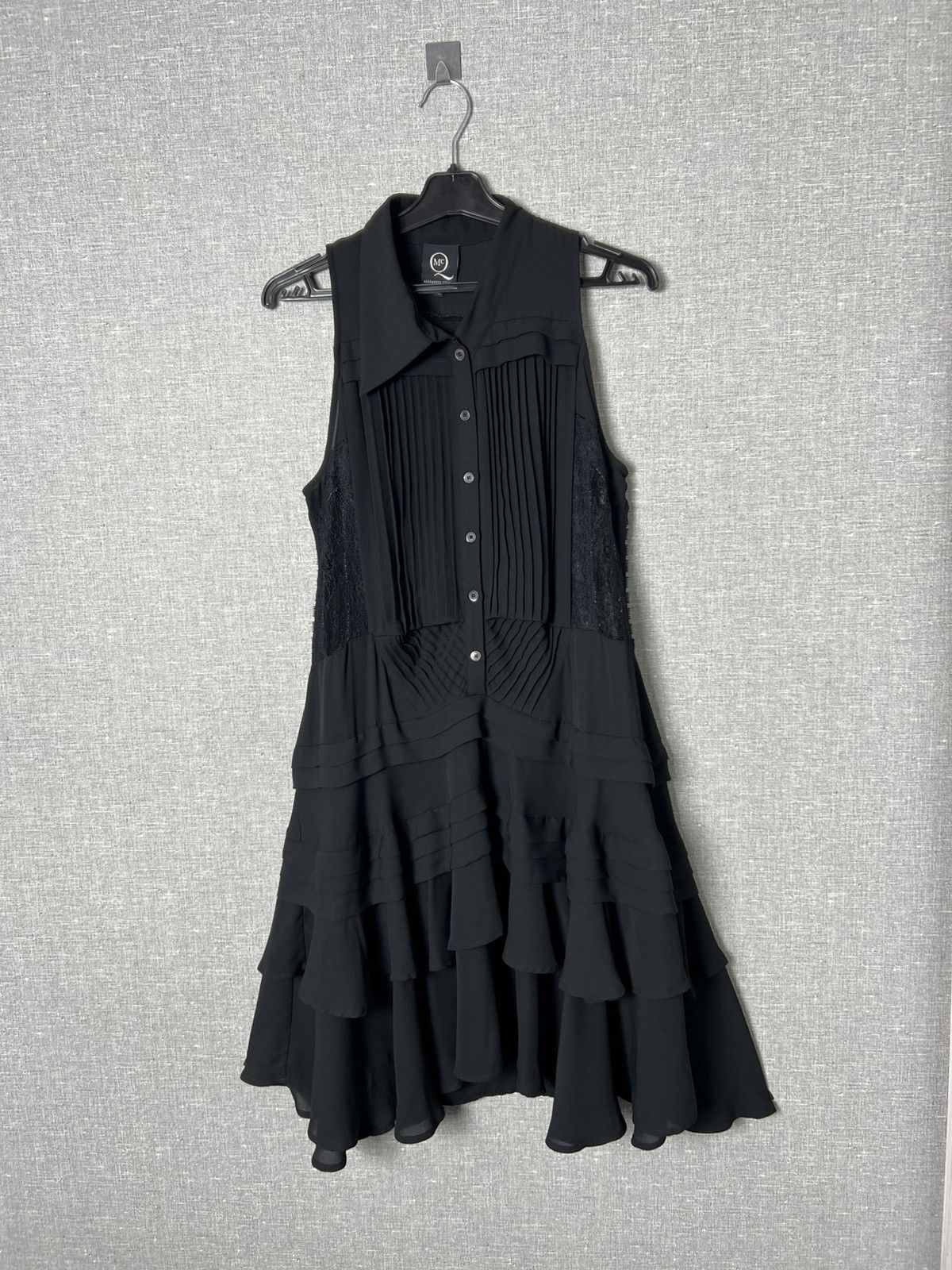 McQ Alexander McQueen Sleeveless Pleated Ruffle Shirt Dress