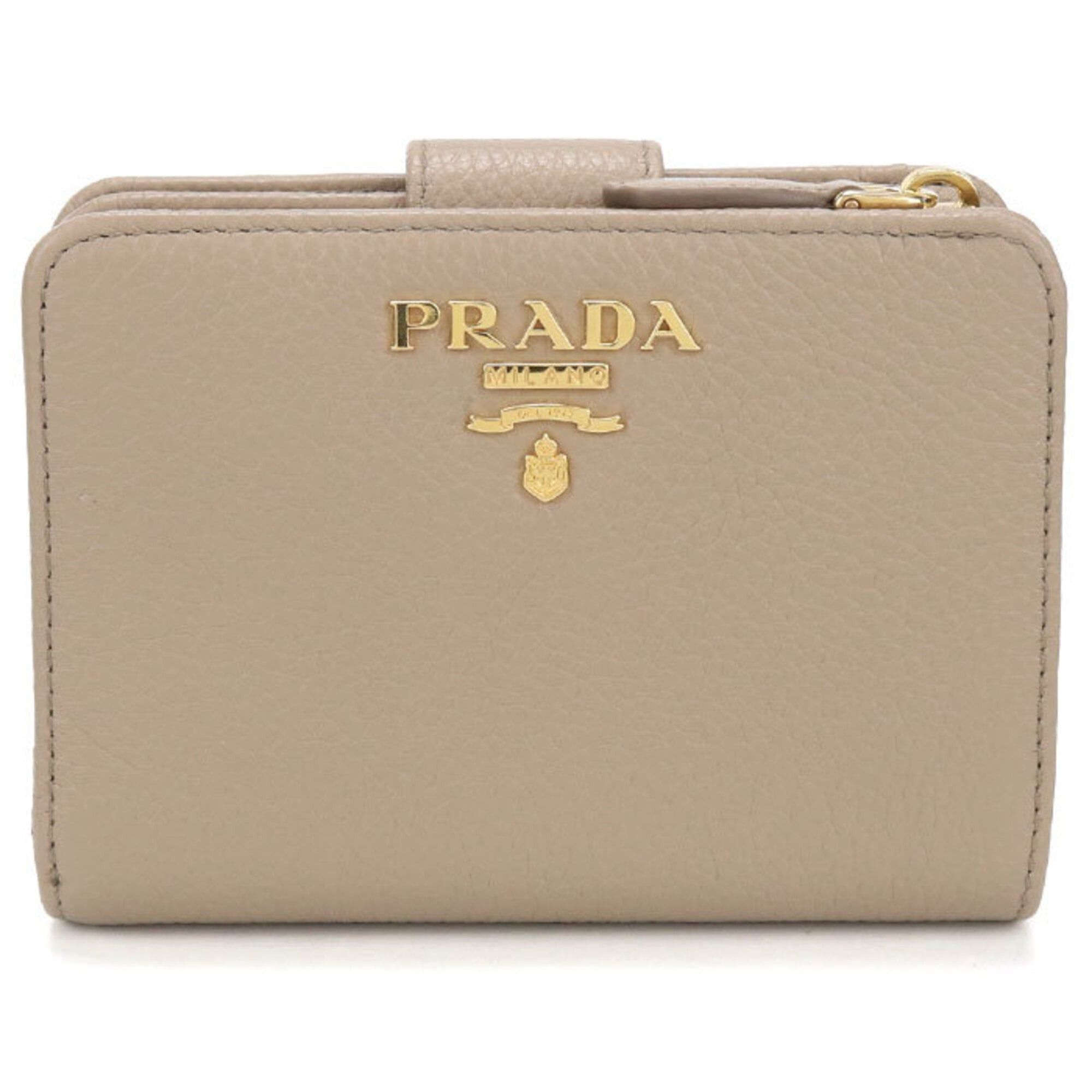 Prada PRADA bi-fold wallet, Vitello Grain Leather, women's, beige. Size ONE SIZE - 1 Thumbnail