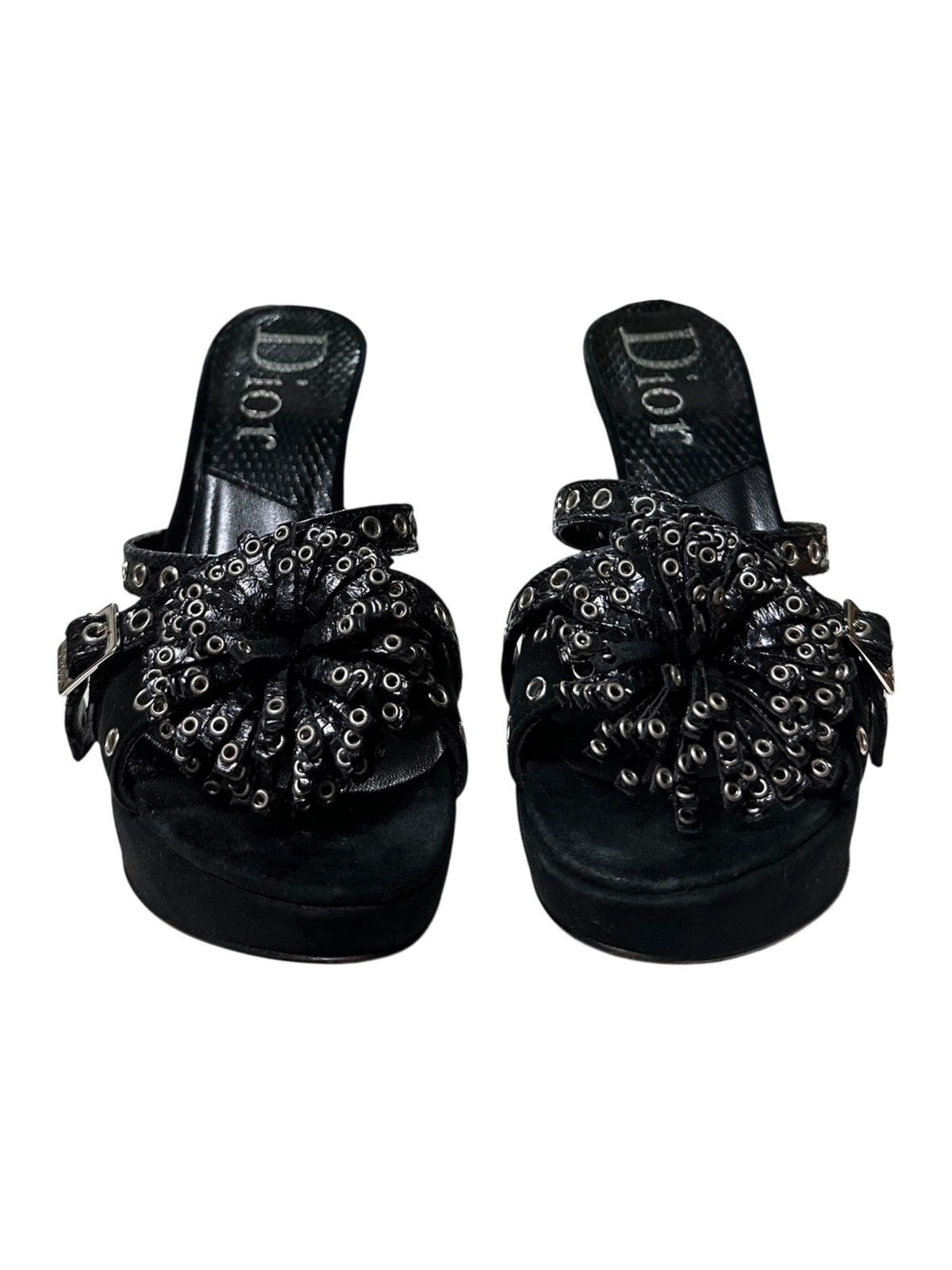 Dior CHRISTIAN DIOR S/S 2003 Suede Grommet Flower Heel Sandals Size US 5.5 / IT 35.5 - 2 Thumbnail