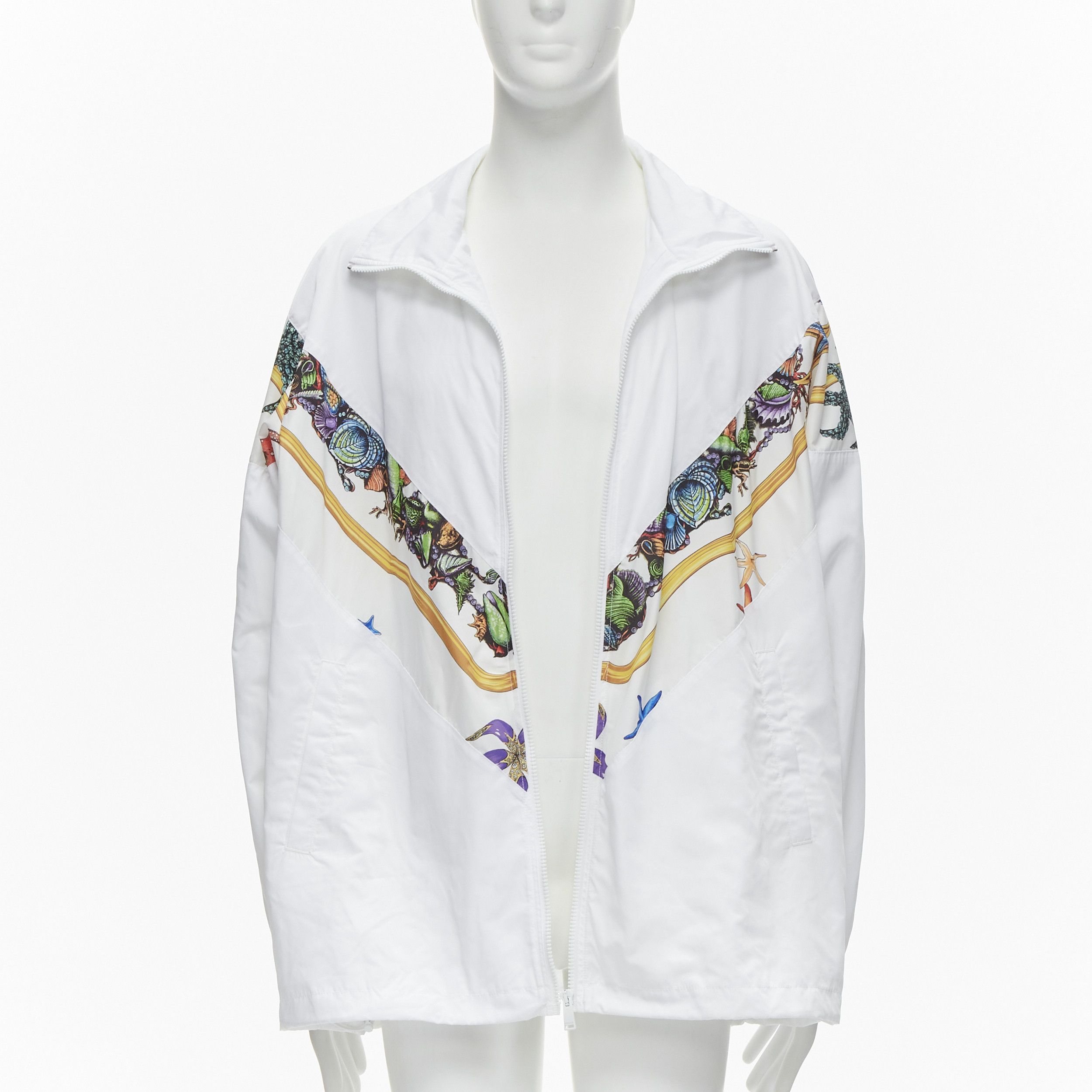 Image of Versace 2021 Tresor De La Mer Starfish Print White Track Jacket Top It52 Xl, Men's