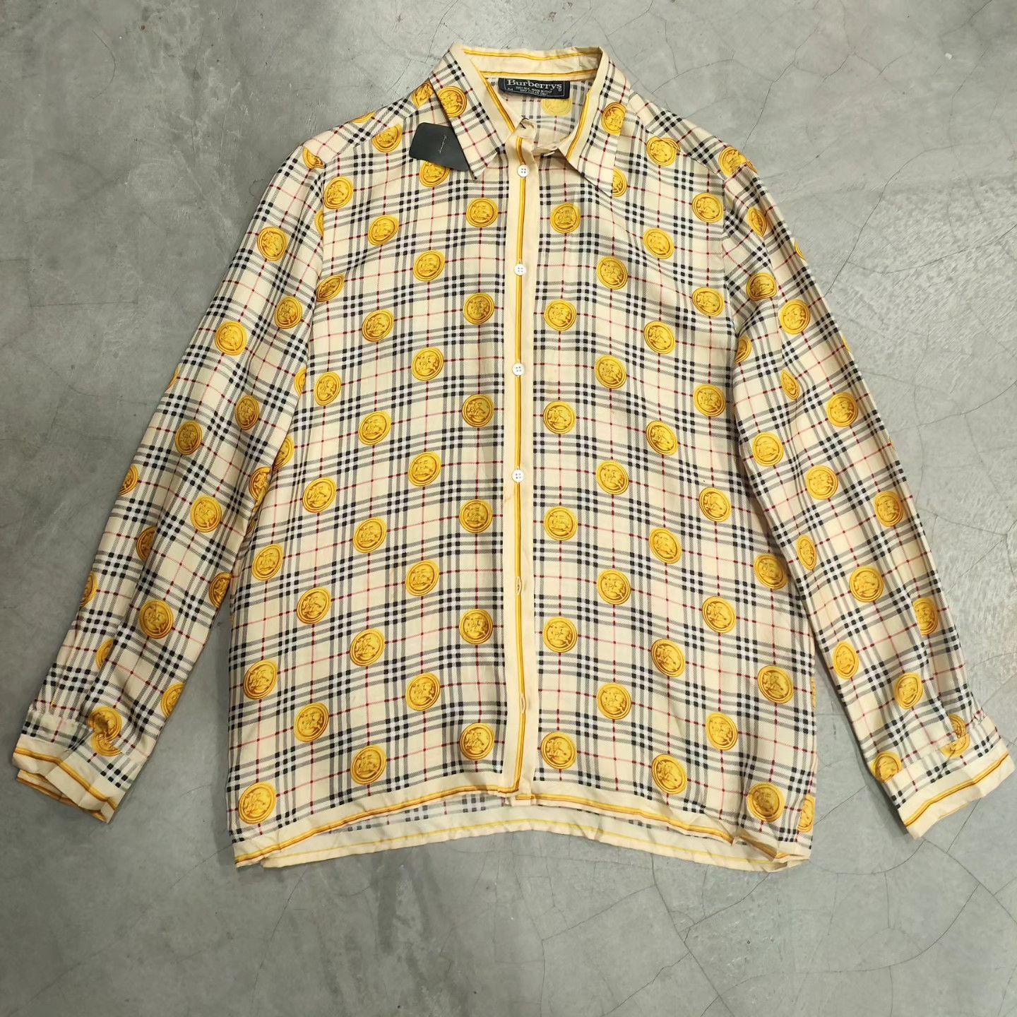 image of Burberry 80's Silk Buttonup Coin in Gold, Men's (Size Medium)