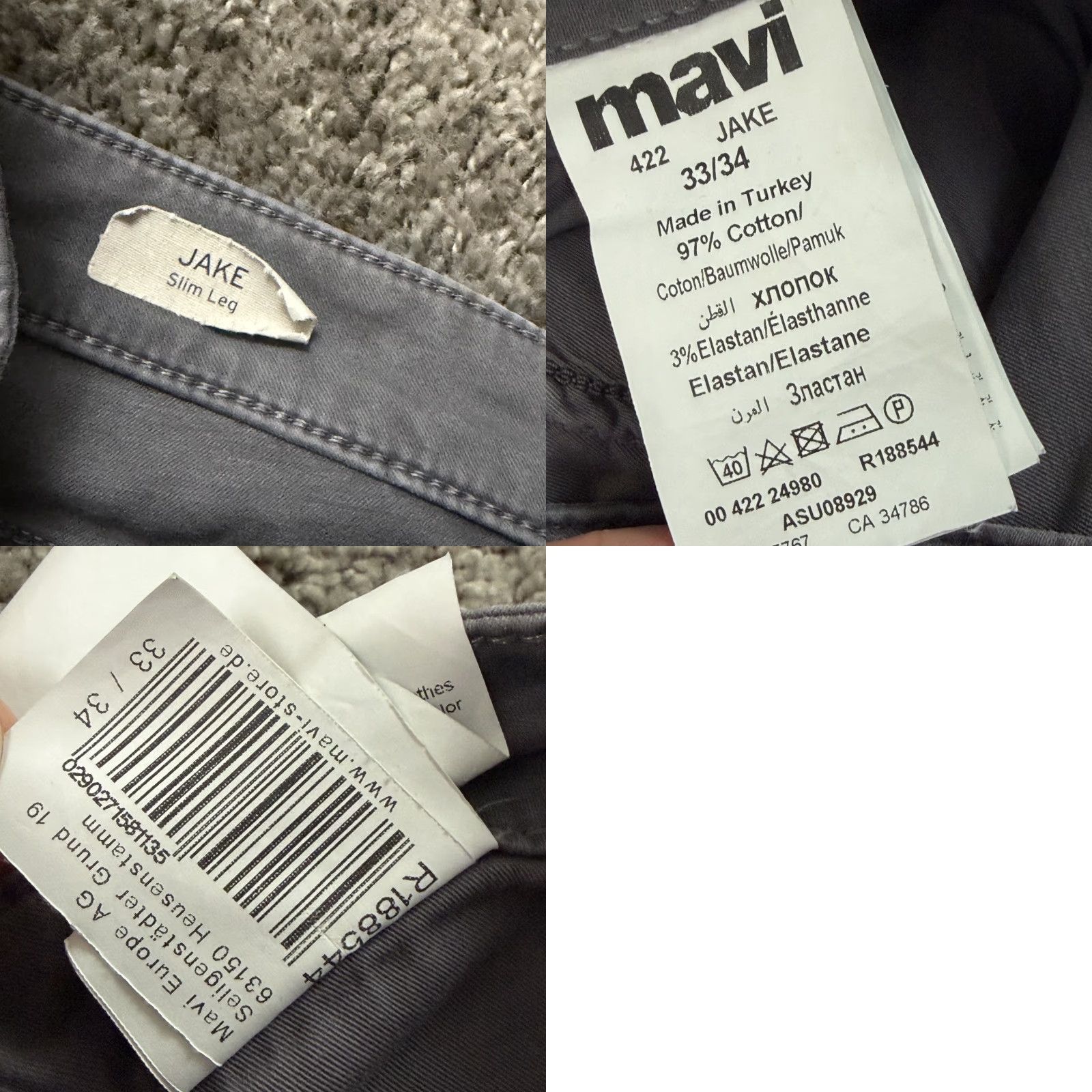 Mavi Mavi Pants Mens 33 Gray Slim Leg Stretch Chino 5 Pocket Jake Straight Stretch Casual Size US 33 - 9 Thumbnail