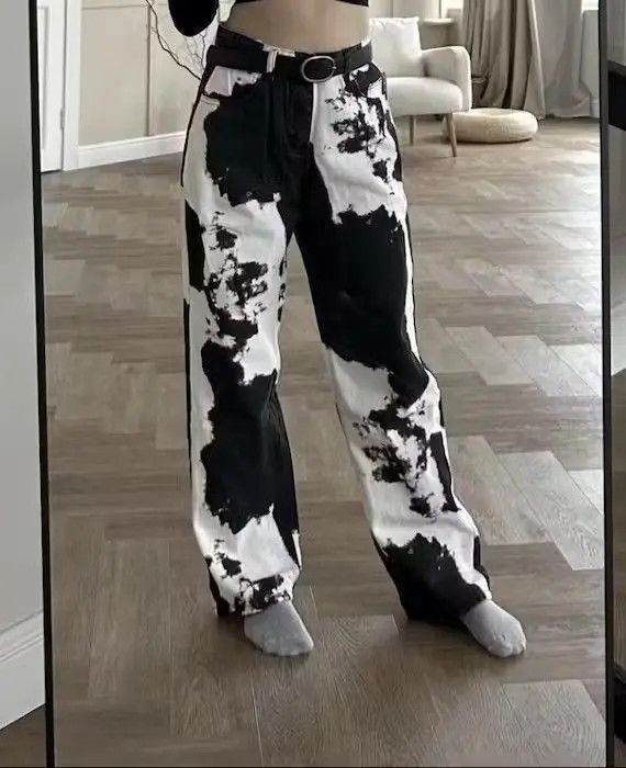 Japanese Brand Black White Straight Tie-dye Jeans Denim Pants Size US 30 / EU 46 - 4 Thumbnail