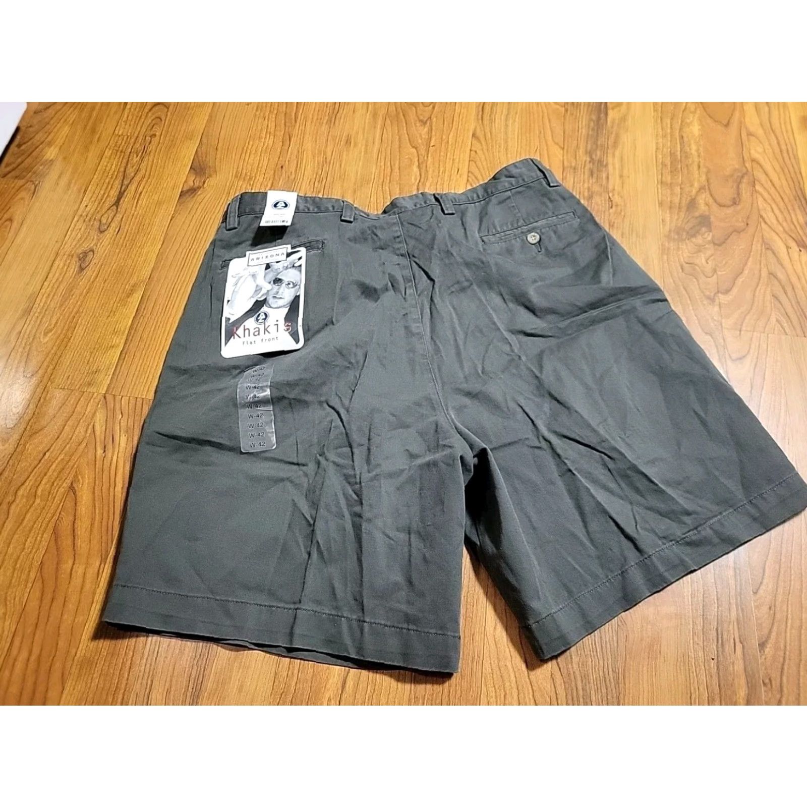 Vintage Arizona Jeans Short Chino Flat Front 42" Gray NWT Mens 9in Inseam 5-Pocket Casual Travel Summer Spring Fall Cotton Blend Pants Size US 42 / EU 58 - 3 Thumbnail