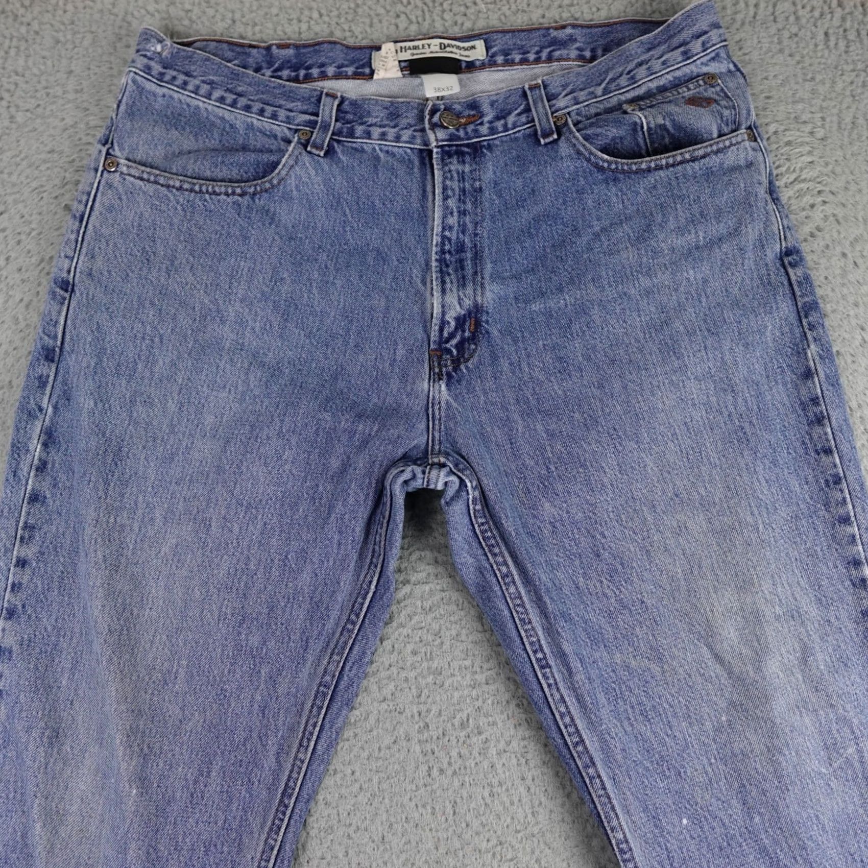 Harley Davidson Harley-Davidson Jeans Mens 38x32 Blue Denim Biker Light Wash Faded Distressed - 90s, Grunge, Retro, Rock - Pre-Owned Size US 38 / EU 54 - 6 Thumbnail