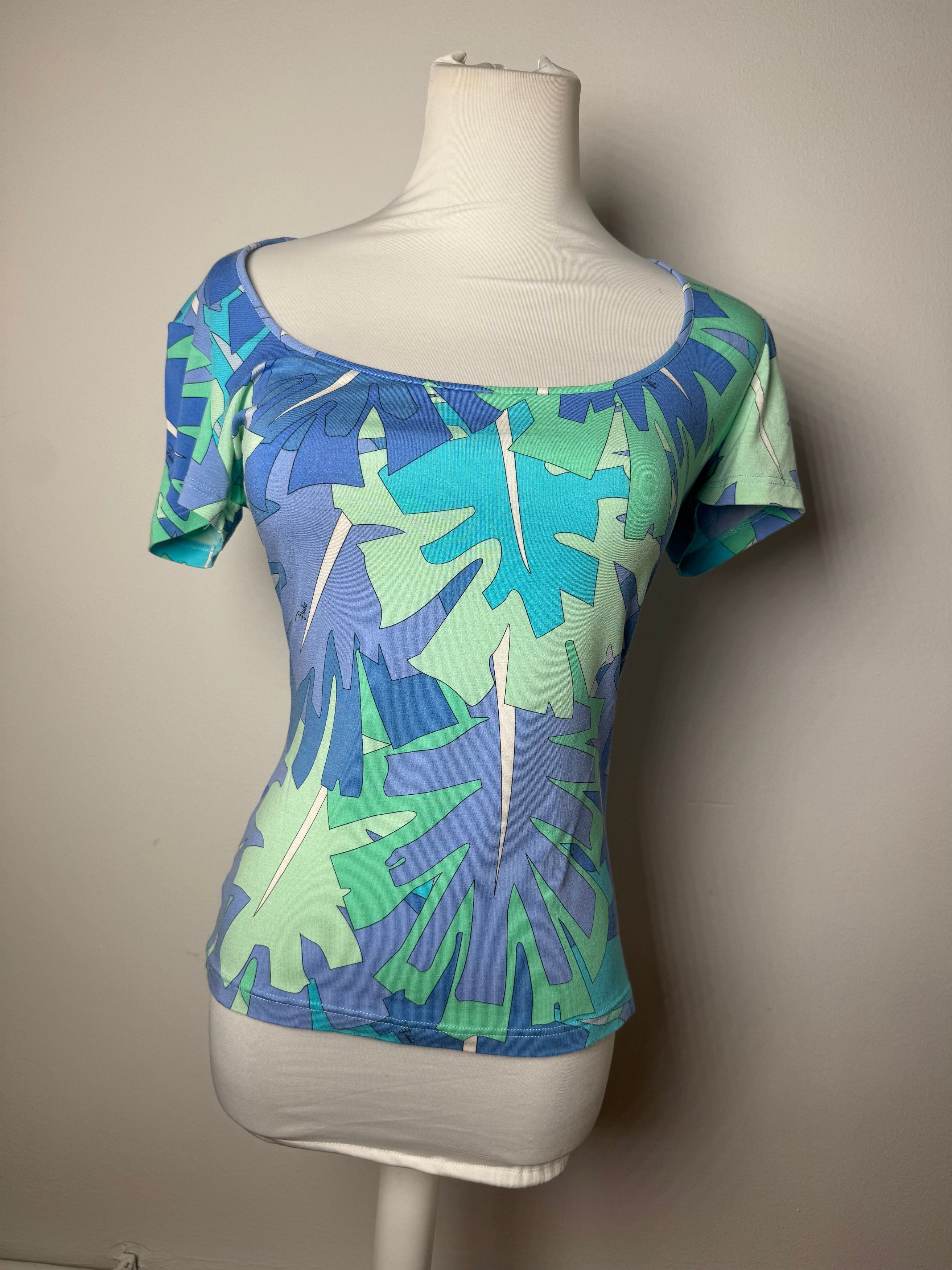 Emilio Pucci Vintage Blue Abstract Top XS Size XS / US 0-2 / IT 36-38 - 1 Thumbnail