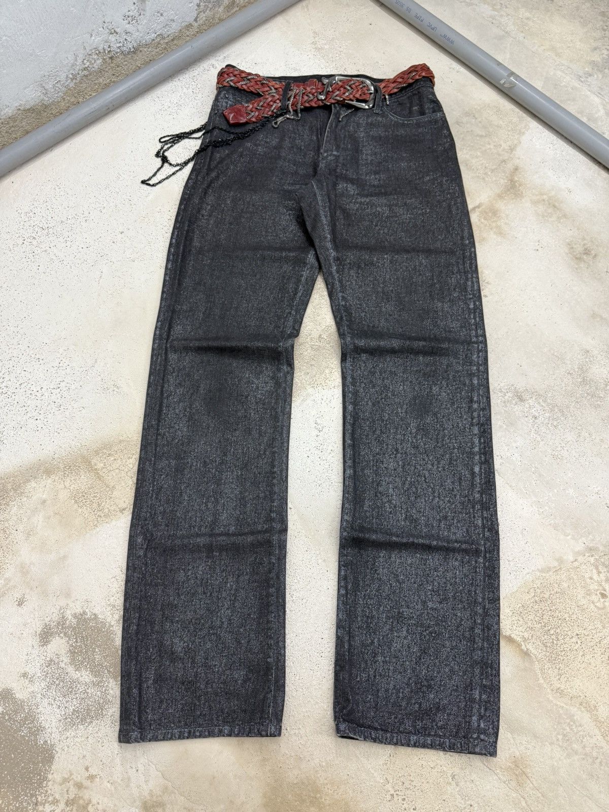 If Six Was Nine Buona Giornata Black Coated Shine Loose Straight Jeans Size US 30 / EU 46 - 1 Thumbnail