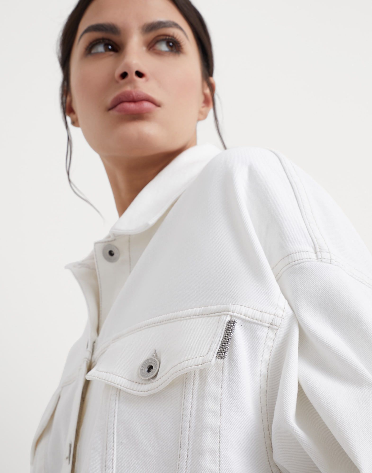 Brunello Cucinelli o1la1rc1a1025 Denim Jacket in White Size S / US 4 / IT 40 - 3 Thumbnail