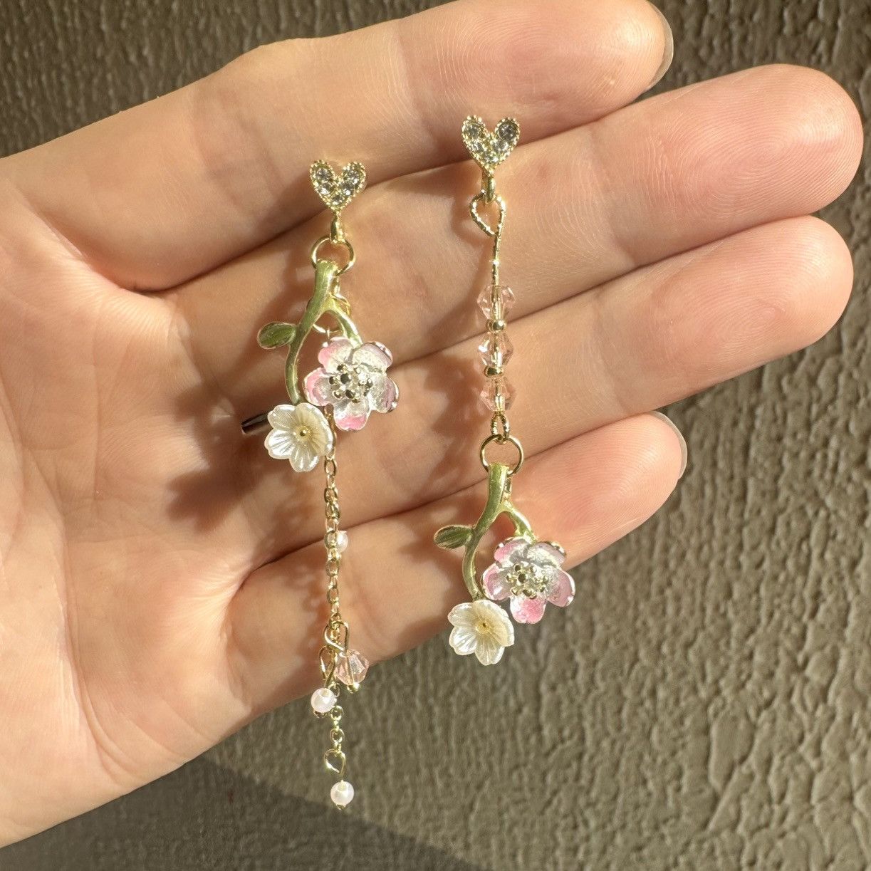 Other Flower Dangle Drop Earrings for Women Asymmetry Design Size ONE SIZE - 1 Thumbnail