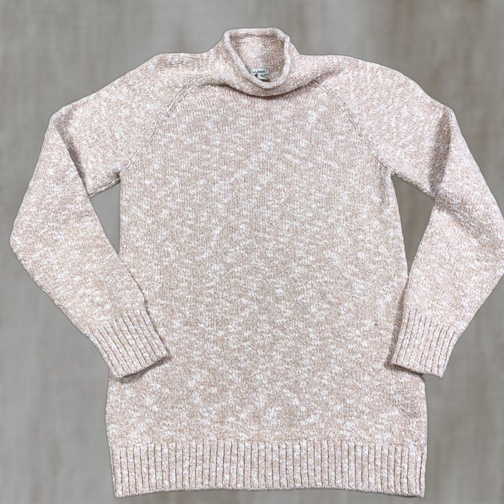 Vintage L.L. Bean Sweater Women Medium Tall Tan Marled Ragg Roll Mock Funnel Neck Pullover Knit Cotton Solid Classic Size M / US 6-8 / IT 42-44 - 1 Thumbnail