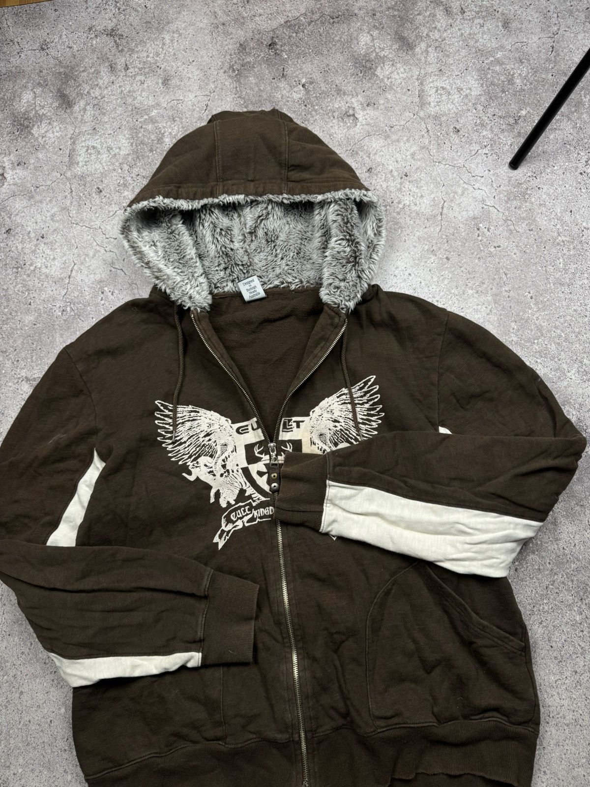 If Six Was Nine LGB Styled Cross Fur Brown Y2K Zip Hoodie