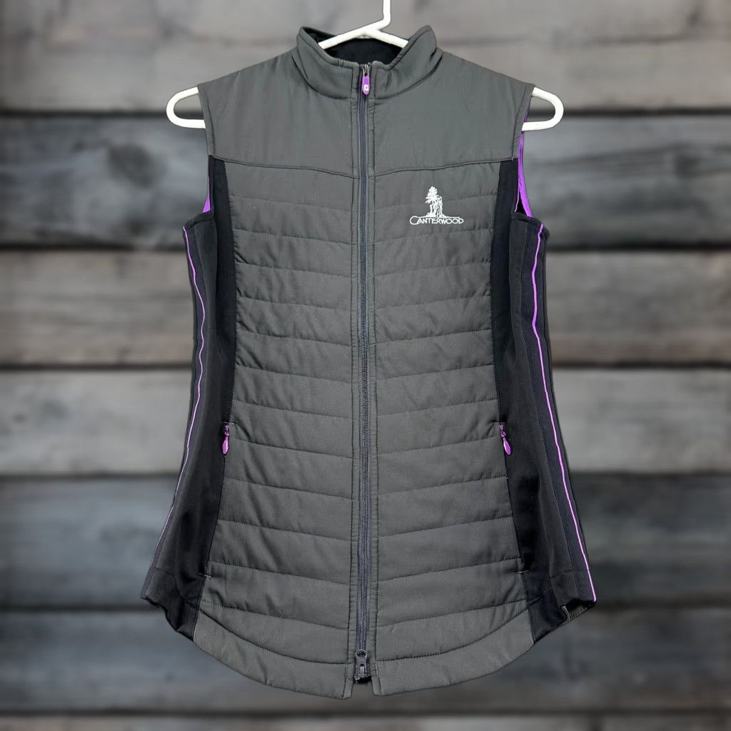 Footjoy FootJoy Vest Womens Small Gray Purple Puffer Quilted Lightweight Polyester Logo Zip Mid-Length Solid Outdoors Classic Insulated Size S / US 4 / IT 40 - 1 Thumbnail