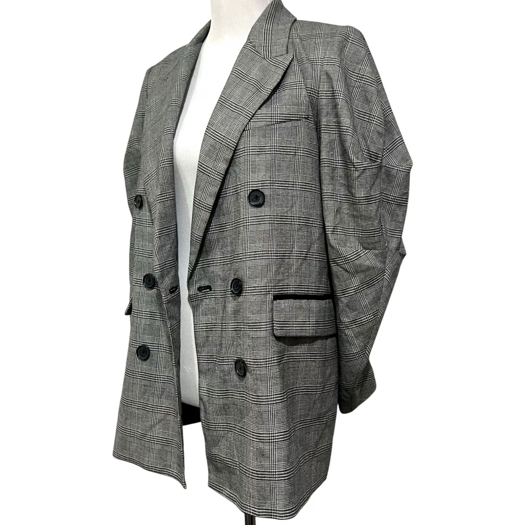 Joie Joie Tomika Blazer Jacket Black White Double-Breasted Ruched Sleeve Women’s Sz 4 Size S / US 4 / IT 40 - 4 Thumbnail