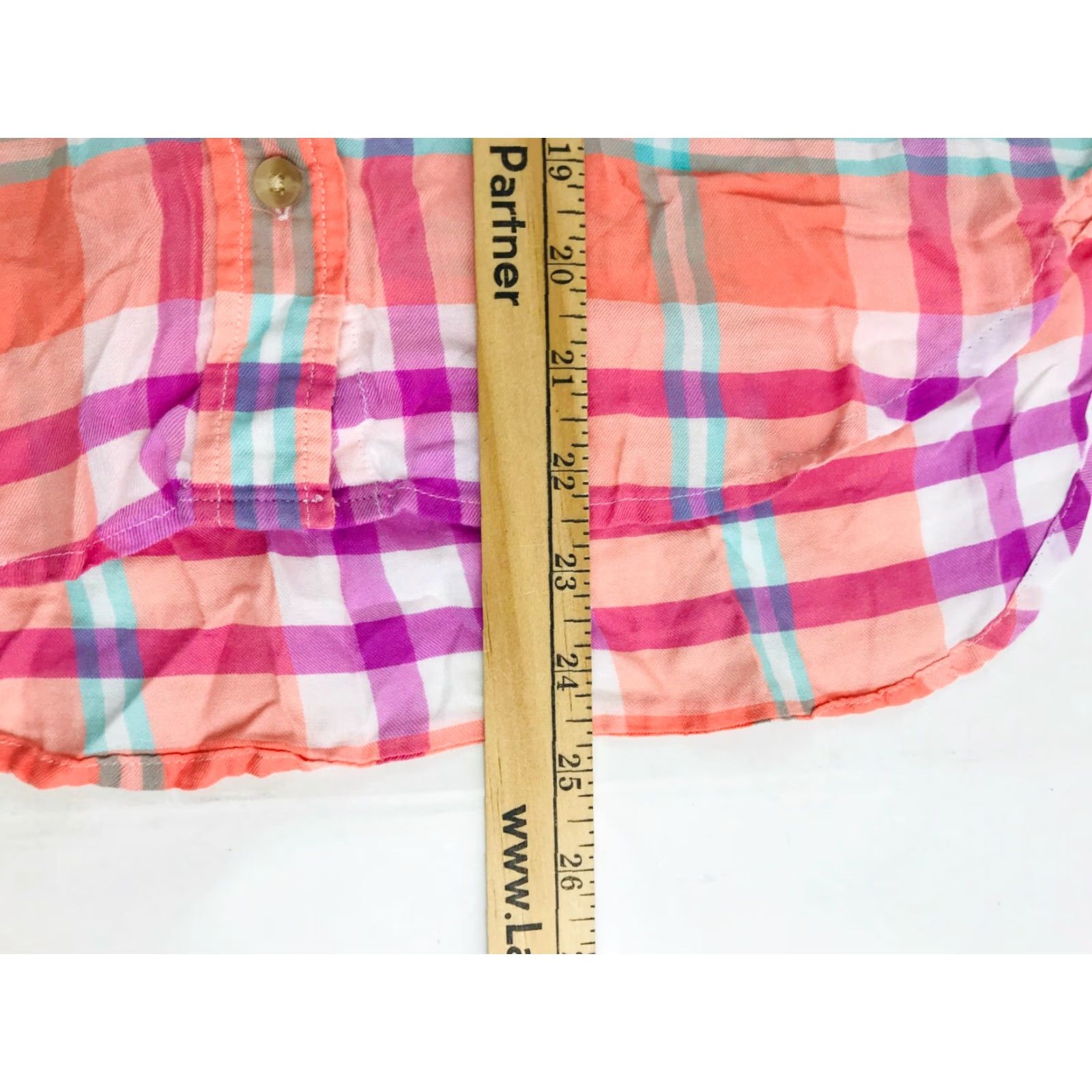 American Eagle Outfitters VINTAGE American Eagle Shirt Women XS Orange Pink Plaid Button-Up Long Sleeve Size XS / US 0-2 / IT 36-38 - 4 Thumbnail