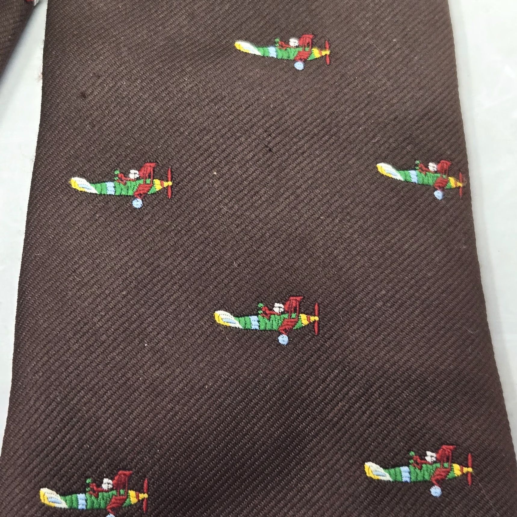 Vintage VINTAGE Webster Mens Wear Embroidered Planes Neck Tie Brown 1950s 54" MCM Mens Size ONE SIZE - 5 Thumbnail
