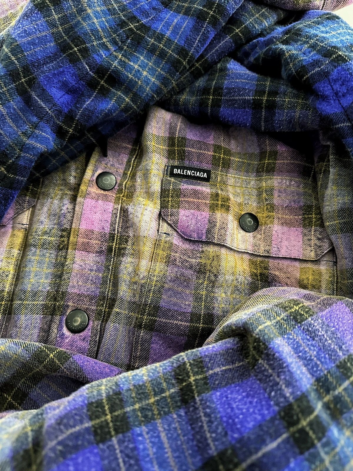 Balenciaga Oversized Bleach Blue/Yellow Padded Shirt Hooded Jacket Size US S / EU 44-46 / 1 - 3 Thumbnail