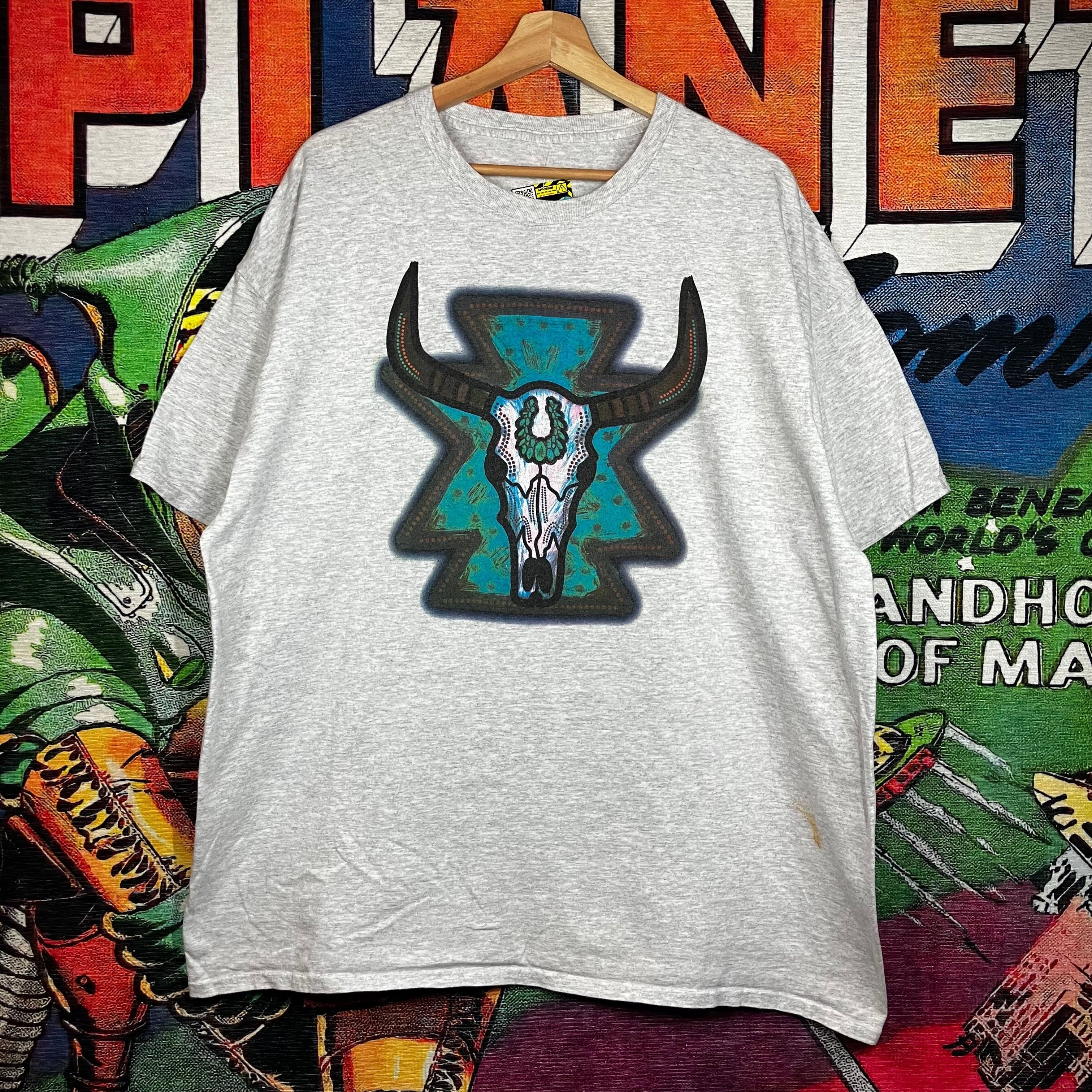 Vintage Vintage 90s Long horn Skull Tee Size 2XL Size US XXL / EU 58 / 5 - 1 Thumbnail