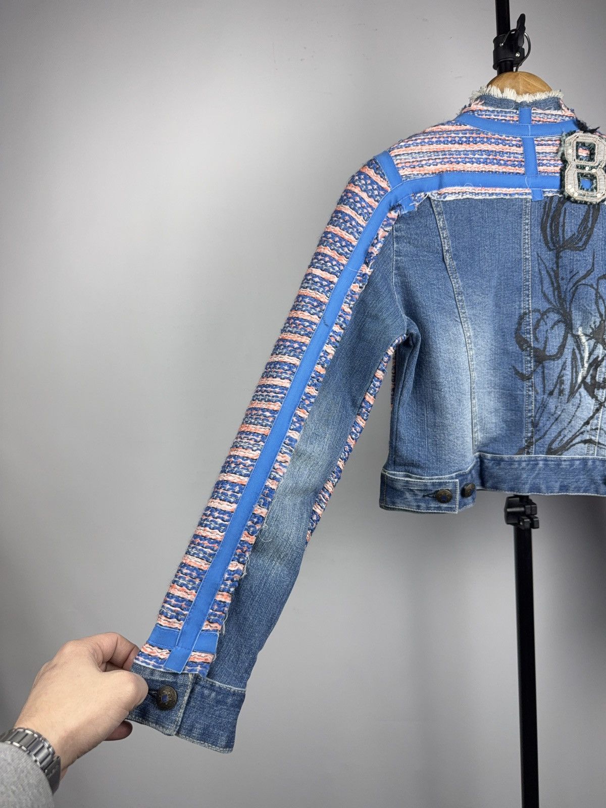 Desigual 00s Retro Desigual Patchwork Denim Cropped Jacket Y2K Size S / US 4 / IT 40 - 12 Thumbnail