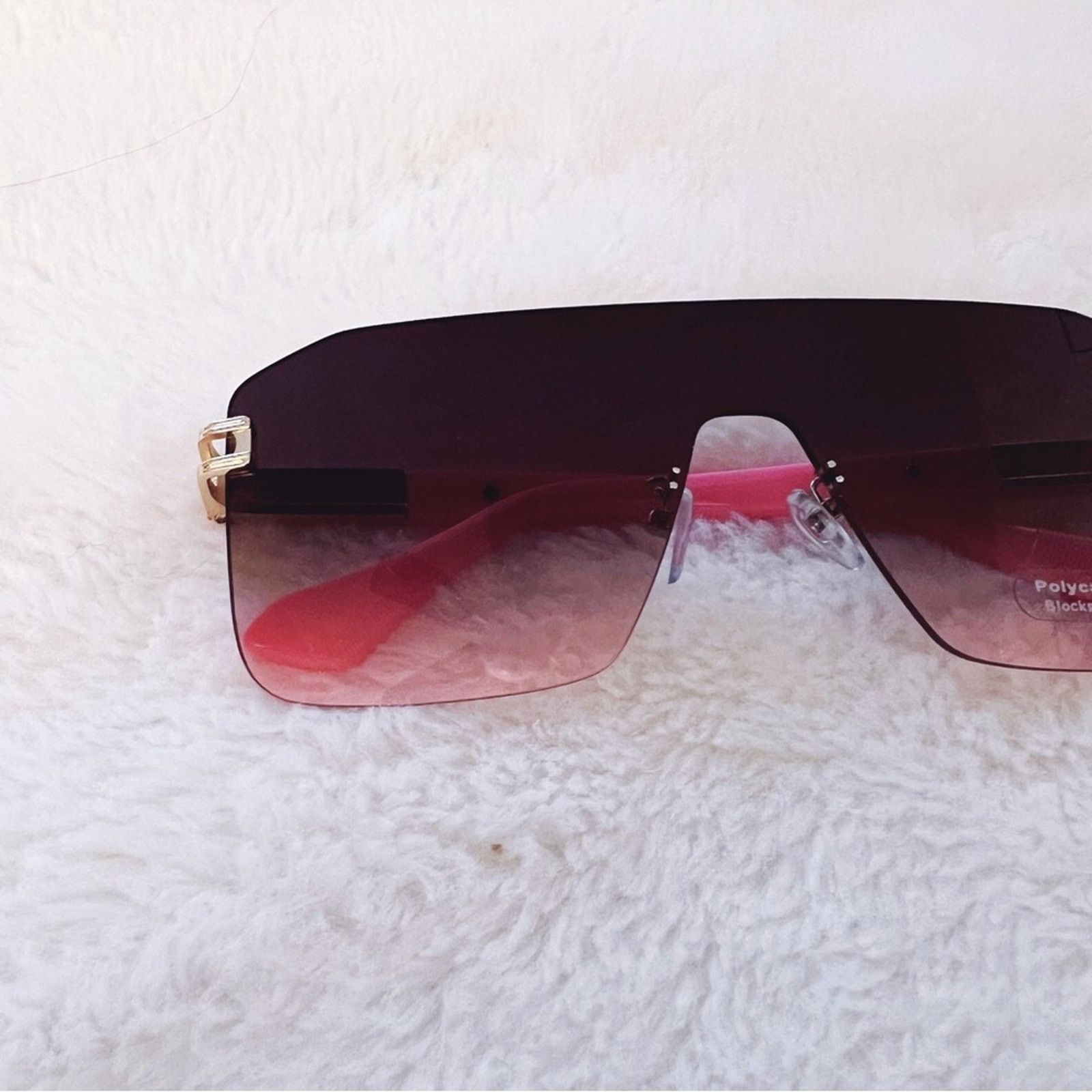 Other Sadie Pink & Brown Oversized Rimless Flat-Top Sunglasses Size ONE SIZE - 2 Thumbnail