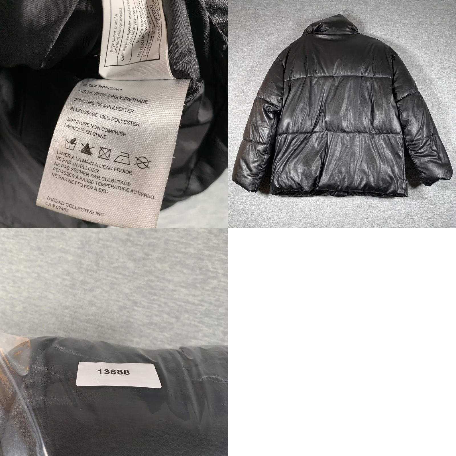 NVLTY NVLT Jacket Womens Small Black Faux Leather Puffer Snap Front Collared Warm Size S / US 4 / IT 40 - 8 Thumbnail
