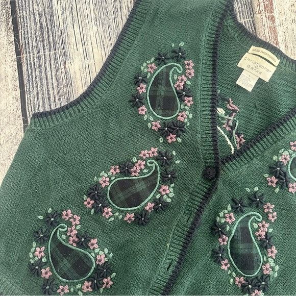 Other Vintage Christopher & Banks Hand Embroidered Forest Green Kn Size L / US 10 / IT 46 - 2 Thumbnail