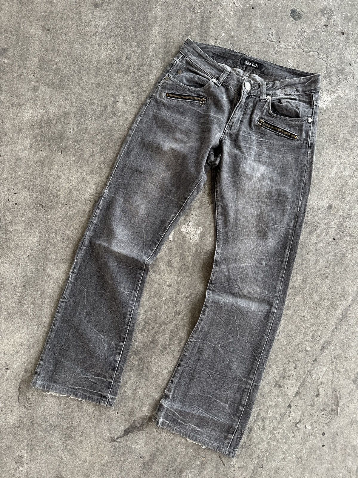 Japanese Brand Wild Life Poem Faded Denim Distressed Baggy Jeans Size US 31 - 5 Thumbnail