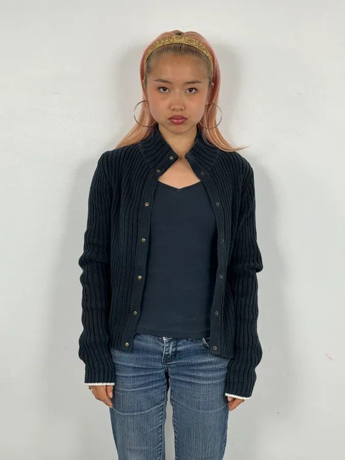 Armani Armani Navy Buttoned Turtleneck Wool Sweater Size S / US 4 / IT 40 - 2 Thumbnail