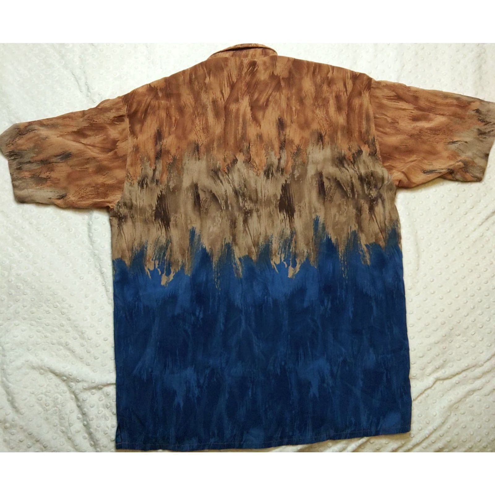 Vintage VINTAGE Bassiri Uomo Shirt Geometric Button-Up Men M Blue Brown Polyester Microfiber Casual, Business, Travel, Party/Cocktail, All Seasons Mens Size US M / EU 48-50 / 2 - 7 Thumbnail