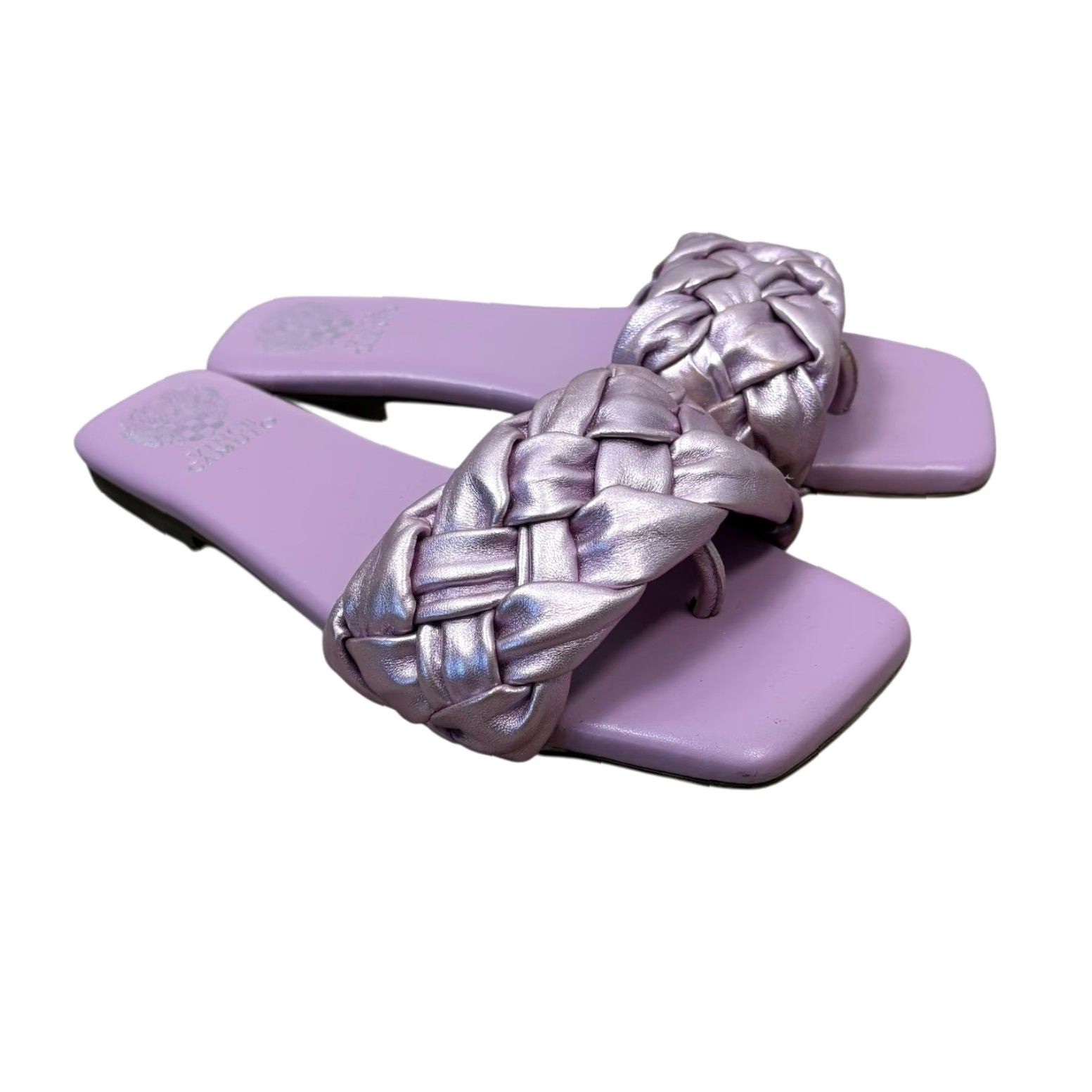 Vince Camuto Vince Camuto Antonni Metallic Purple Leather Braided Slide Sandals Womens 9.5 Purple Leather Sandals Flat Spring Summer Shoes Size US 10 / IT 40 - 2 Thumbnail