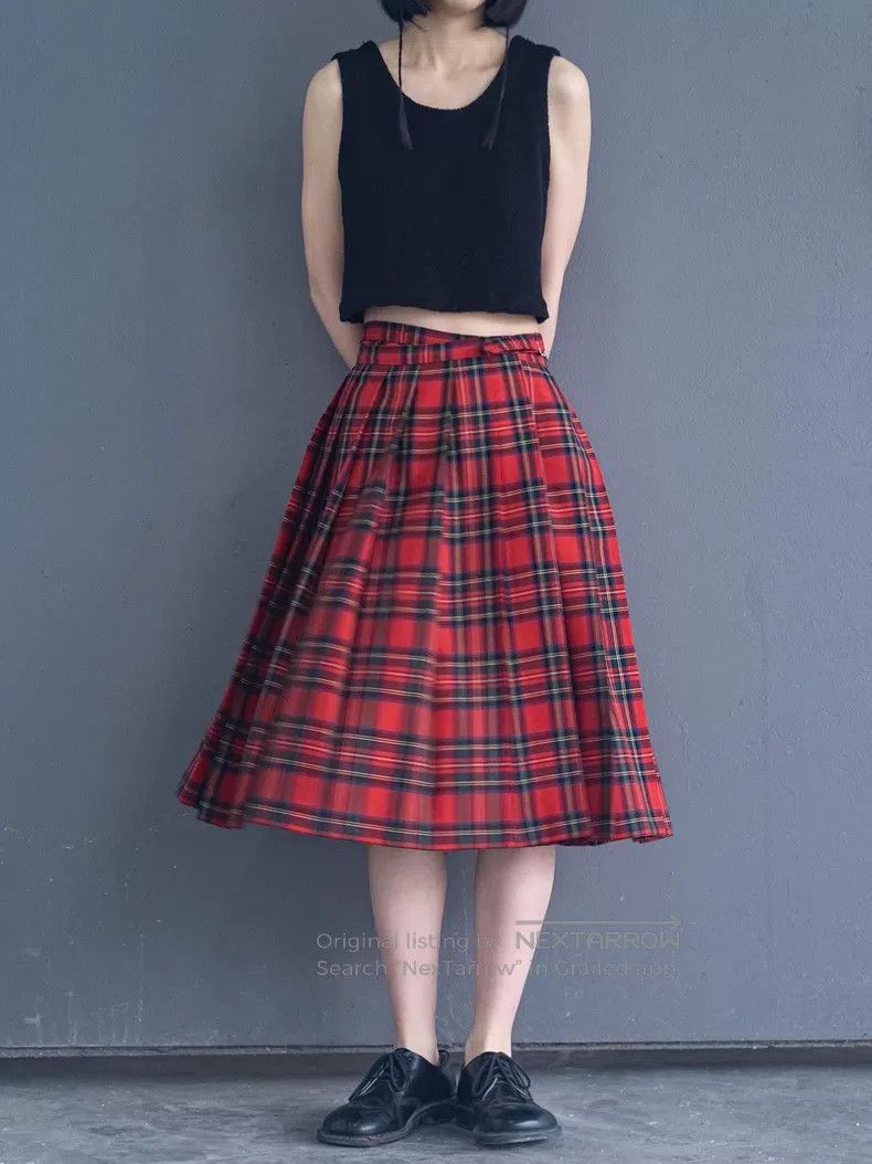 Junya Watanabe Junya Watanabe size F Red plaid wrap-around skirt Size 23" - 3 Thumbnail