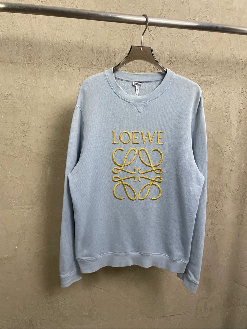Loewe LOEWE Smog blue embroidery gold Logo round neck hoodie Size L / US 10 / IT 46 - 1 Thumbnail
