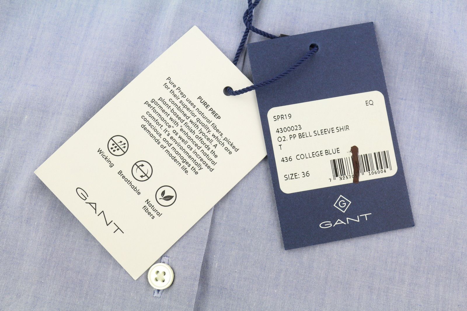 Gant PP BELL EU36 Blue Spread Collar Button-Up Shirt 85121 Size S / US 4 / IT 40 - 7 Thumbnail