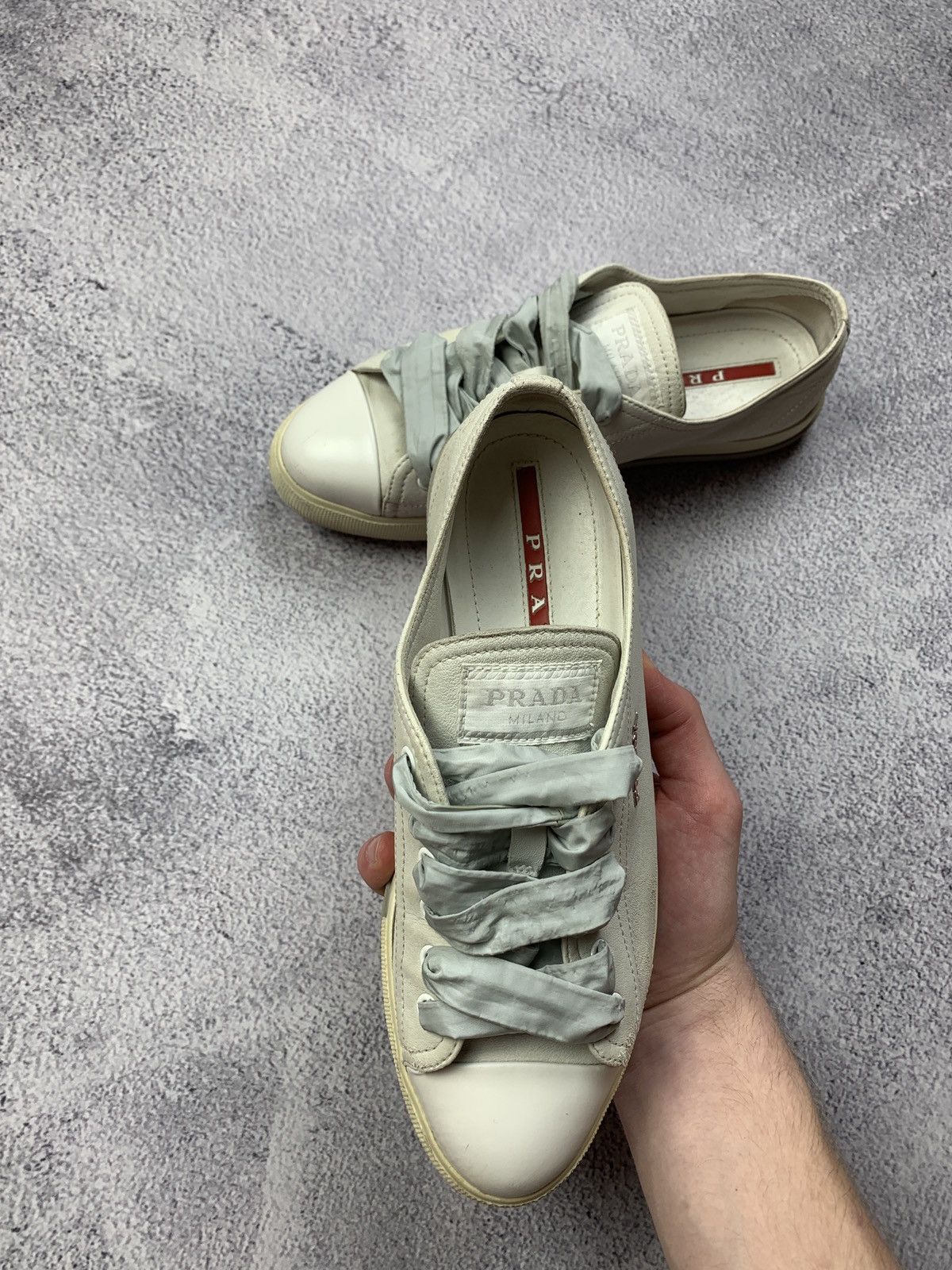 Prada Prada White Leather Sneakers Women Size 37 Size US 6.5 / IT 36.5 - 2 Thumbnail