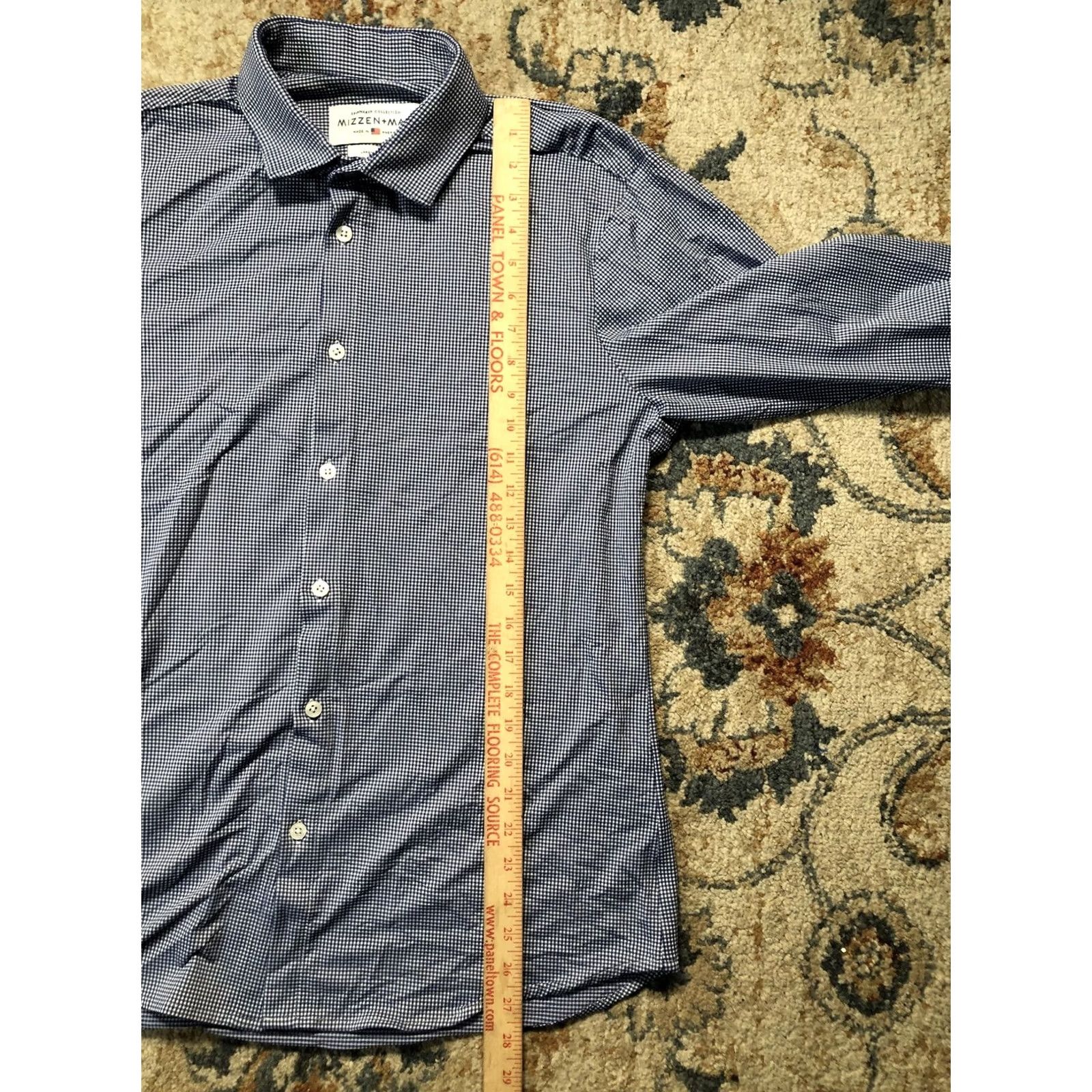 Mizzen+Main Mizzen+Main Shirt Mens Large Blue Gingham Spinnaker Trim Fit Dress Button Up Size 42R - 6 Thumbnail