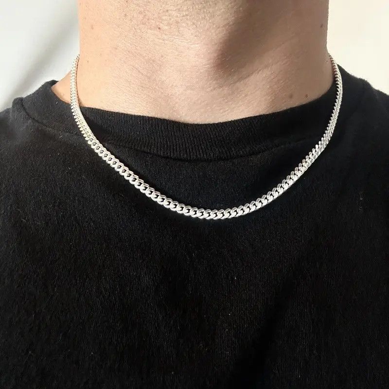 Jewelry Silver Chain Solid .925 Silver Miami Cuban Link 4mm 18 Inch Size ONE SIZE - 1 Thumbnail