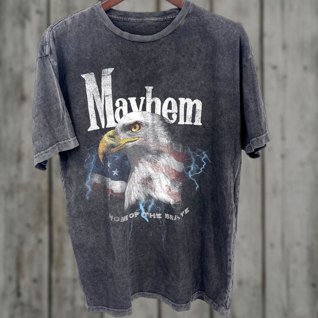 Vintage Mayhem Graphic Print T-Shirt Men’s Large Gray Eagle USA 90s Short Sleeve Size US L / EU 52-54 / 3 - 1 Thumbnail
