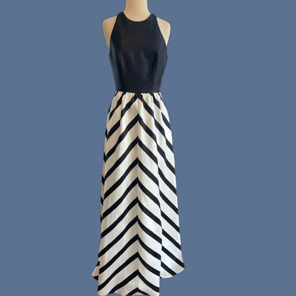 Vintage Alfred Sung Gown Black and White Long Sleeveless Ball Gown 6 Women Adult Regular Size 6 High Waist Long Dress Size M / US 6-8 / IT 42-44 - 1 Thumbnail